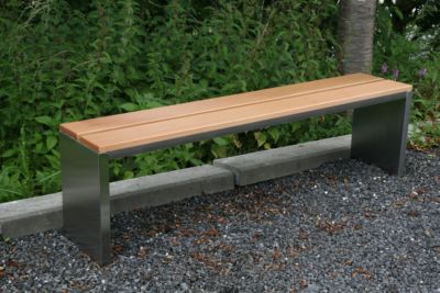 Parkbank, Edelstahl/Garapaholz, ohne Rückenlehne, B 1500 x T 300 x H 400 mm