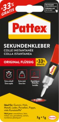Pattex Sekundenkleber Classic, flüssig, 1 Tube mit 3 g + 1 g gratis