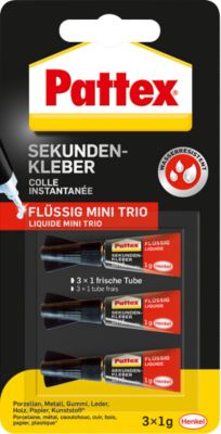 Pattex Sekundenkleber Classic flüssig Mini Trio, 3 x 1 g