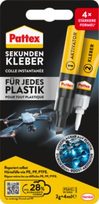Pattex Sekundenkleber für Plastik, 2 Komponenten, 2 g Kleber + 4 ml Aktivator, wasserfest, transparent