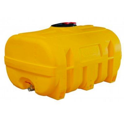 PE-Fass, kofferförmig, Polyethylen, 2"­IG­Anschluss, Dom mit Klappdeckel ø 380 mm, mit Schwallwand, gelb, B 900 x T 1200 x H 900 mm, 600 l