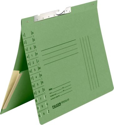 Pendelhefter Falken, Format A4, für bis zu 200 Blatt, 2 Fächer, Schlitzstanzung, Behördenheftung, Tasche, Recycling-Karton, grün, 50 Stück