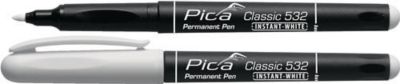 Permanentmarker INSTANT WHITE wei√ü Strich-B.1-2mm Stift m.Clip PICA, 10 Stück
