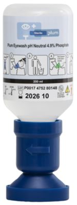 Plum Eyewash pH-Neutral 200 ml mit ergonomischer Augenschale & Staubkappe, EN 15154-4, 165 × 55 × 56 mm