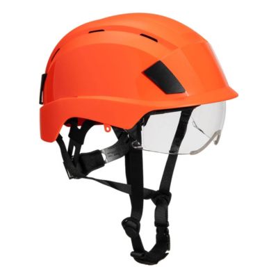 Portwest Bergsteiger-Helm PS80, EN 397/EN 12492, belüftet, integriertes Visier, verstellbares Kopfteil, ABS und PC, orange