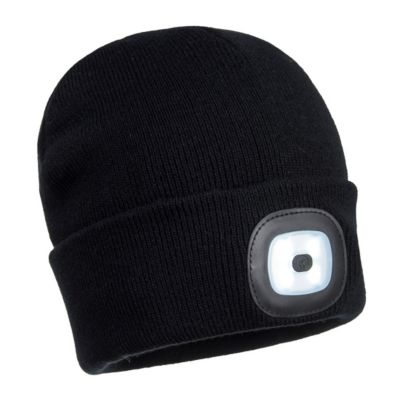 Portwest LED Beanie-Mütze B029, Helligkeit 150 lm, bis 15 m, bis 4 h, wiederaufladbar, USB, Strickstärke 9, Acrylstoff, schwarz, 1 Stück