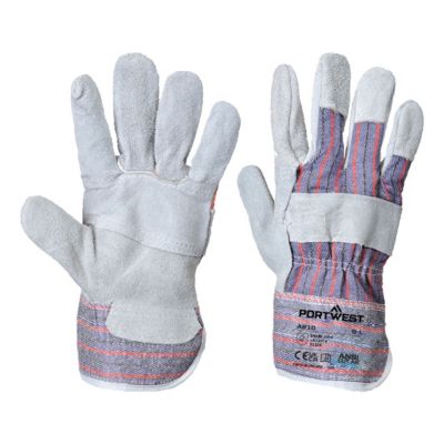 Portwest Schutzhandschuh Canadian Rigger, Schnittschutz-Level A2, Handflächen-Verstärkung, Pulsschutz, Rindsleder/Baumwolle/Gummi, XL, grau, 1 Paar