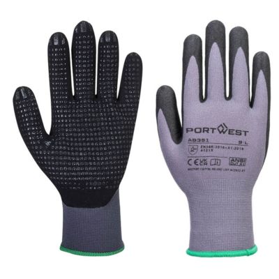 Portwest Schutzhandschuh DermiFlex Essential, atmungsaktiv, Nitrilschaum/Elasthan/Gummi/Nylon, L, grau-schwarz, 12 Paar