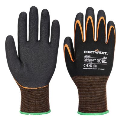 Portwest Schutzhandschuh Grip 15 Nitril, Nitril-Beschichtung, stoss- und schnittfest, Nitrilgummi, schwarz-orange, XL, 1 Paar