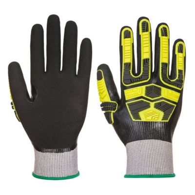 Portwest Schutzhandschuh HR Cut, Schnittschutz Level D, wasserdicht, TPR-Pads, Touchscreen-tauglich, Nitrilbeschichtung, XL, grau-schwarz, 1 Paar