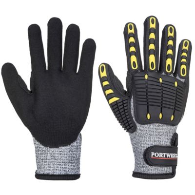 Portwest Schutzhandschuh, stoss- und schnittfest, Klettverschluss, Glasfaser/Nitril, grau-schwarz, XL, 1 Paar