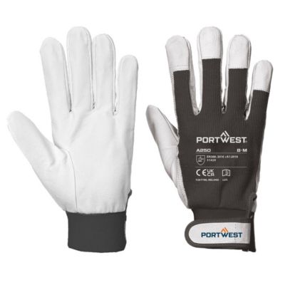 Portwest Schutzhandschuh Tergsus, Klettverschluss, Ziegenleder/Baumwolle/Polyester, XXL, schwarz, 1 Paar