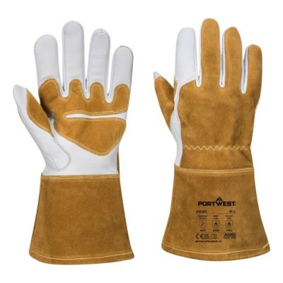 Portwest Schweisser-Handschuh A540 Ultra, Stulpenhandschuh, gefüttert, Rindsleder/Baumwolle/Aramid, braun, L, 1 Paar