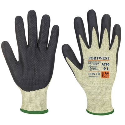 Portwest Störlichtbogen Schutzhandschuh, flammenresistent, Schnittschutz Level D, Aramid/Glasfaser/Neopren, XL, grün-schwarz, 1 Paar