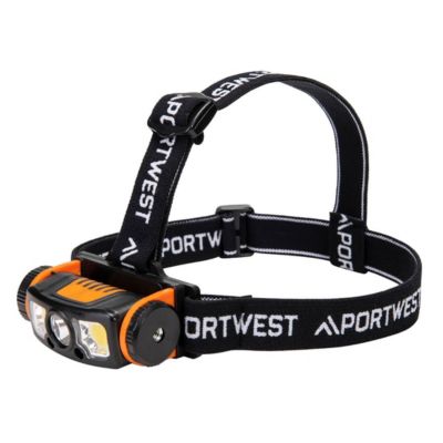 Portwest USB-Multifunktions-LED-Stirnlampe PA76, Helligkeit 200/230 lm, bis 90 m, bis 6,5 h, wiederaufladbar, IP54, orange-schwarz