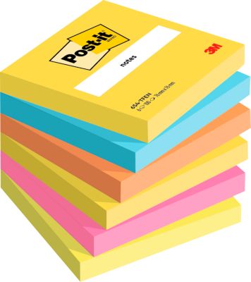 POST-IT Haftnotizen Notes 622-12SS-COS, 76 x 76 mm, wiederablösbar, cellophanfrei verpackt, farbsortiert, 6 x 100 Blatt
