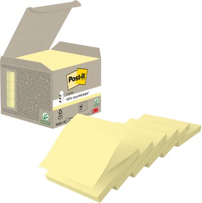 Post-it® Haftnotizen Recycling Z-Notes R330-1B, B 76 x T 76 mm, PEFC®-Papier, gelb, 6 Blöcke, 100 Blatt/Block