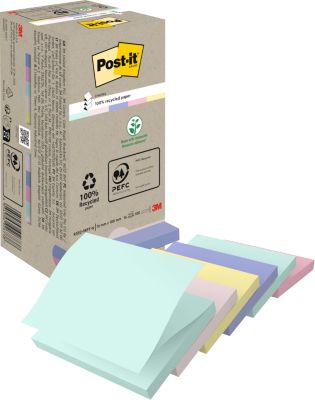 Post-it® Haftnotizen Recycling Z-Notes R330-1RPT, B 76 x T 76 mm, PEFC®-Papier, farbig, 16 Blöcke, 100 Blatt/Block