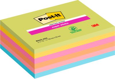 Post-it® Haftnotizen Super Sticky Meeting Notes 8645-6SS-EU, B 203 x T 152 mm, PEFC®-Papier, farbig, 6 Blöcke, 45 Blatt/Block