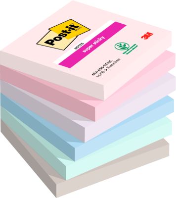 Post-it® Haftnotizen Super Sticky Notes 654-6SS-SOUL, B 76 x T 76 mm, PEFC®-Papier, farbig, 6 Blöcke, 90 Blatt/Block