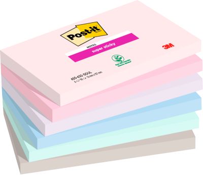 Post-it® Haftnotizen Super Sticky Notes 655-6SS-SOUL, B 127 x T 76 mm, PEFC®-Papier, farbig, 6 Blöcke, 90 Blatt/Block