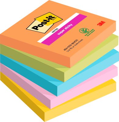 POST-IT Haftnotizen Super Sticky Notes Boost 654-5SS-BOOS, 76 x 76 mm, farbig, 5 x 90 Blatt