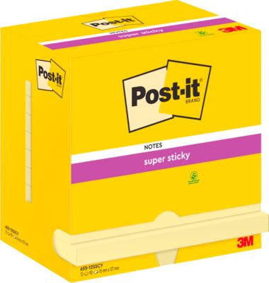 Post-It® Haftnotizen Super Sticky Notes, gelb, 76 x 127 mm, 90 Blatt/Block, 12 Blöcke, in Kartonverpackung