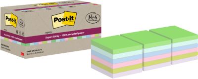 Post-it® Haftnotizen Super Sticky Recycling Notes 654 RSSCOL 14+4F, B 76 x T 76 mm, PEFC®-Papier, farbig, 14 + 4 Blöcke gratis, 70 Blatt/Block