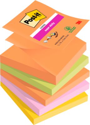 POST-IT Haftnotizen Super Sticky Z-Notes Boost R330-5SS-BOOS, 76 x 76 mm, farbig, 5 x 90 Blatt