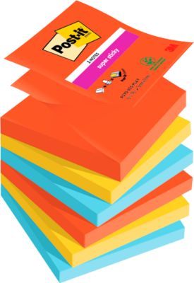 Post-it Haftnotizen Super Sticky Z-Notes Playful R330-6SS-PLAY,  6 x 90 Blatt, farbsortiert