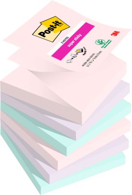 Post-it® Haftnotizen Super Sticky Z-Notes R330-6SS-SOUL, B 76 x T 76 mm, PEFC®-Papier, farbig, 6 Blöcke, 90 Blatt/Block