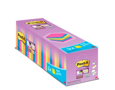 Post-it® Super Sticky Notes 654SE24P Sparpaket, 76 x 76 mm, 24 x 90 Blatt, farbsortiert, blanko