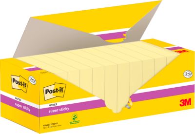 Post-it® Super Sticky Notes 654SSCYP1, B 76 x H 76 mm, 100 % Recycling-Papier, gelb, 24 Blöcke á 90 Blatt