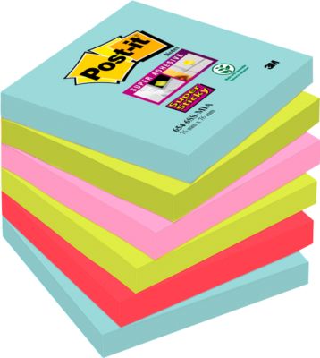 Post-it® Super Sticky Notes Cosmic 654-6SS-COS, 76 x 76 mm, farbig, 6 Blöcke á 90 Blatt