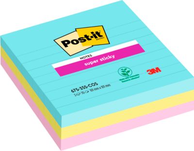 Post-it® Super Sticky Notes Cosmic 675-3SS-COS, 101 x 101 mm, farbig & liniert, 3 Blöcke á 70 Blatt 
