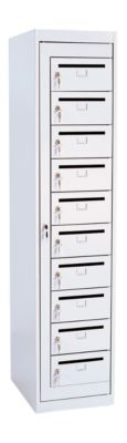 Postverdeelkast, L 400 x D 500 x H 1800 mm, 10 vakken met sleuf, lichtgrijs RAL 7035