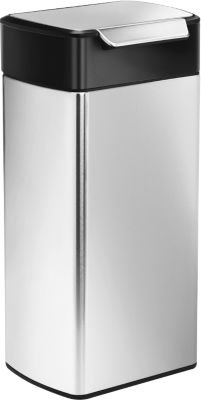 Poubelle Touch, rectangulaire, en acier inoxydable anti-traces, couvercle noir, 30 litres