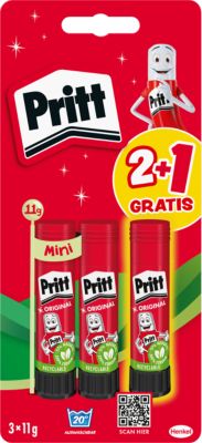 Pritt Klebestift, ohne Lösungsmittel, auswaschbar, mit Verschlusskappe, Recycling-Kunststoff, 3er-Set mit jeweils 11 g