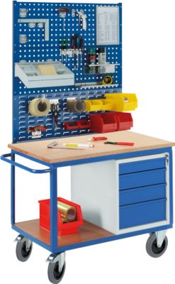 Profi-Werkbankwagen mit 4 Schubladen, 2 x Lochmodulplatte, 1 x Schlitzmodulplatte, 1250x700x1990mm