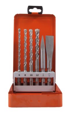Projahn Hammerbohrer-Meißel-Set, 6-teilig, SDS-plus, Ø 6-8-10-12 mm, Spitz- und Flachmeißel, Länge 140-200 mm