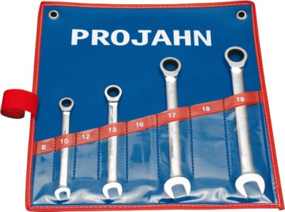 Projahn Maulringratschenschlüsselset, 4-teilig, SW 10-19 mm, CV-Stahl, Sechskant, Zwölfkant