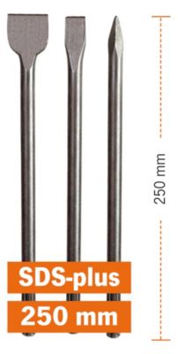 Projahn Meißel-Set ECO, 3-teilig, SDS-plus, Spitzmeißel 250 mm, Flachmeißel 250 x 20 mm, Spatmeißel 250 x 40 mm