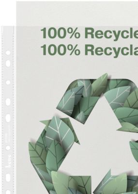 Prospekthüllen Bene, A4, 11-fach Lochung, oben offen, Folienstärke 100 µ, 100 % Recycling-PP, transparent-klar, 50 Stück