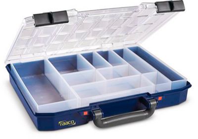 Raaco Sortimentskoffer CarryLite 55 4x8-10, mit 10 Einsätzen, B 337 x T 278 x H 57 mm, aus Polycarbonat/Polypropylen, transparent/blau