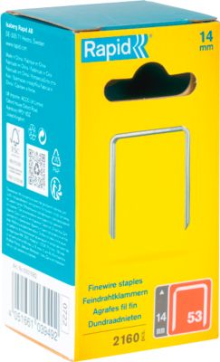 Rapid Feindrahtklammern Typ 53, Präzisionsanschnitt, 14 mm, galvanisiert, 2160 Stück