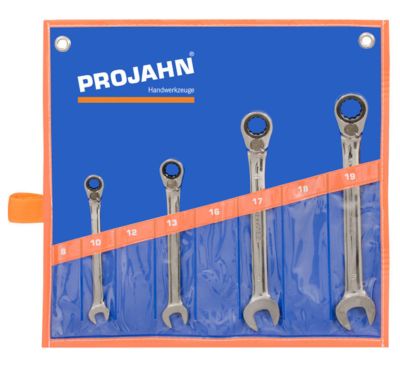 Ratschenschlüssel-Satz Projahn GearTech, 4-teilig, metrisch 10/13/17/19 mm, umschaltbar, 72 Zahn, in Rolltasche