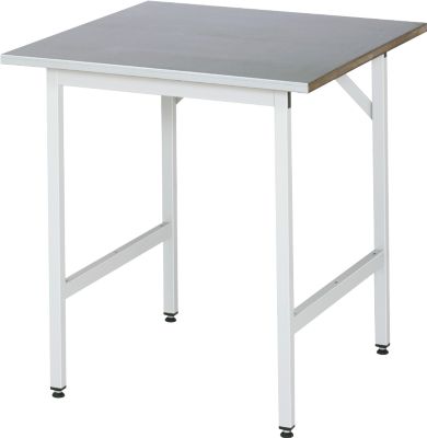 Rau Arbeitstisch Jerry, manuell höhenverstellbar, 25 mm MDF-Platte mit Stahlblechbelag, bis 300 kg, B 750 x T 800 x H 800-850 mm, silber/lichtgrau