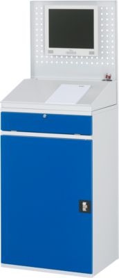 Rau Computerschrank 61, stationär, separat nutzbares Tastatur-/Flügeltürfach, bis 200 kg, B 650 x T 520 x H 1770 mm, Stahlblech, lichtgrau/enzianblau