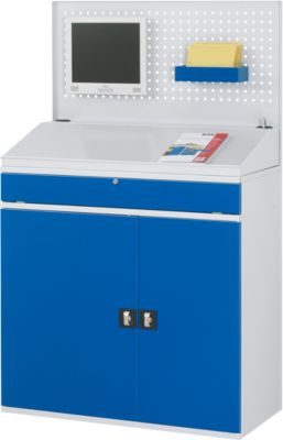 Rau Computerschrank 61T, stationär, separat nutzbares Tastatur-/Flügeltürfach, bis 200 kg, B 1100 x T 520 x H 1770 mm, Stahlblech, lichtgrau/enzianblau