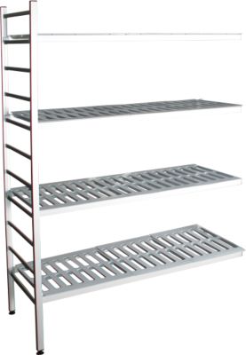 Rayonnage à emboîter aluminium, module d'extension, avec 4 étagères grillagées en plastique, H 1950 x l. 1200 x P 400 mm